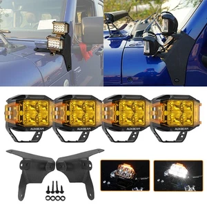 AUXBEAM 4X 4"INCH Cube Side Shooter+A-Pillar Bracket For Jeep Wrangler JL 18-24 - Picture 1 of 12