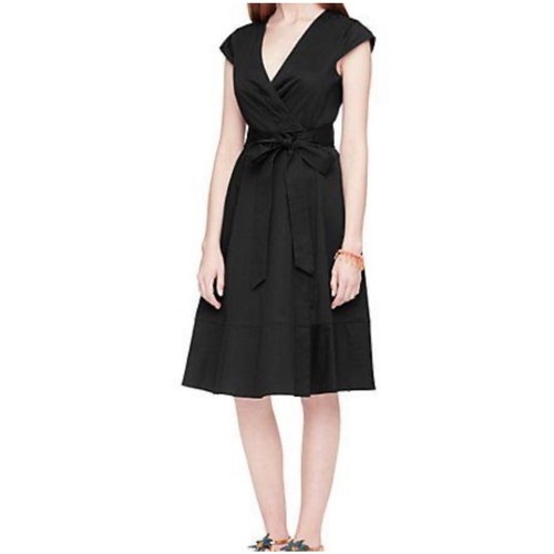 Abito Kate Spade classico alta qualità nero raso di cotone avvolgente taglia 0