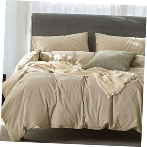 Duvet Cover Queen Size - 100% Washed Cotton Linen Like Textured Ultra Soft - Picture 1 of 7