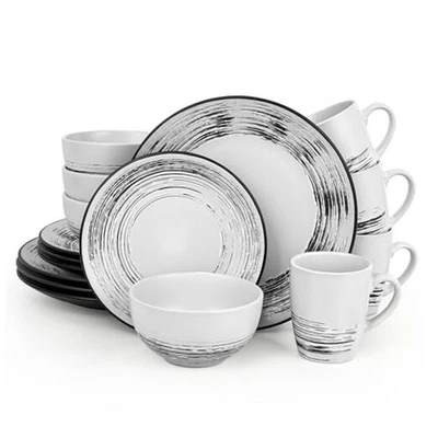 16 Pcs Stoneware Dinnerware Sets for 4, Porcelain Farmhouse Plates Bowls Mugs  - Image 1 of 4