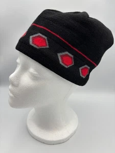 Columbia Wool Beanie One Size Black Grey Red Geometric Design Winter Knit Cap - Picture 1 of 7