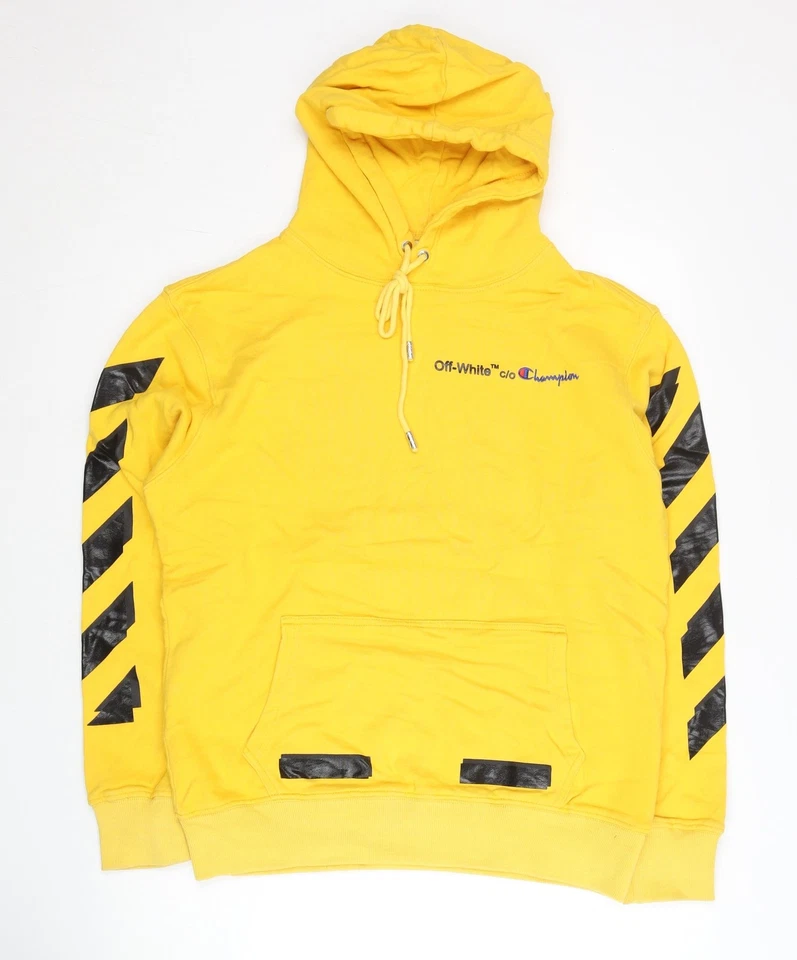 Off-White Virgil Abloh Men’s Yellow Pullover Hoodie M Graphic Logo - Image 1 of 4