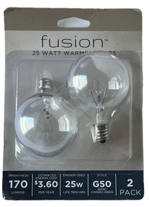 Fusion 25 Watt Wax Warmer Light Bulb Universal 2 Pack Style G50 Clear Bulbs New - Picture 1 of 6