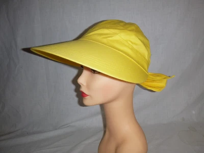 NOS Vtg 70s Betmar 100% Cotton Wide Brim Sun Hat Bright Yellow Bow in Back - Image 1 of 4