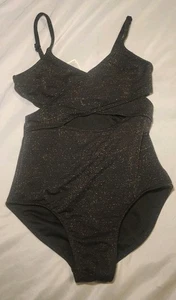 Girls Bathing Suit | Black W/ Gold Glitter | Large 10/12 | Art Class-Target - Picture 1 of 8