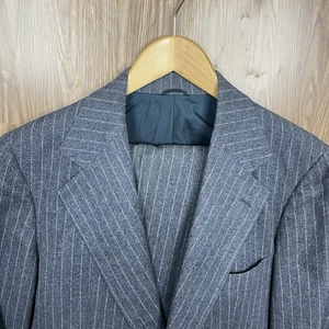 Bespoke Vintage 1950s USA Made 2 Piece Suit Mens 38R 34x30 Blue Gray Striped - Picture 1 of 24