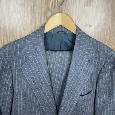 Bespoke Vintage 1950s USA Made 2 Piece Suit Mens 38R 34x30 Blue Gray Striped - Image 1 of 4