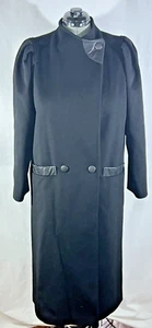 Vintage 80er Jahre Damen 100% Wolle schwarz Mantel Lederbesatz Moden von Jill Gr. M/L - Bild 1 von 19