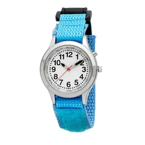 Ladies / Kids Talking Alarm Watch: Light Blue Fabric Strap Band, Choice of Voice - Picture 1 of 1
