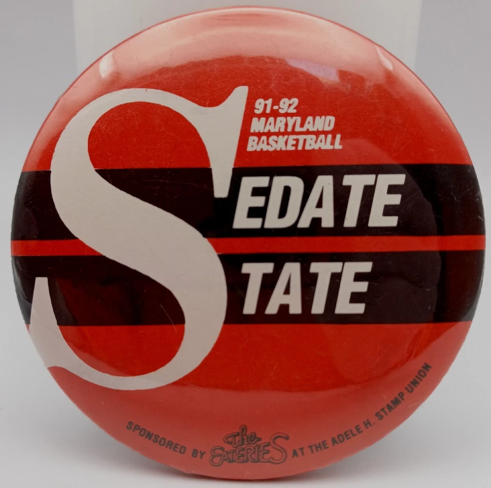 Vintage University Of Maryland Terrapins Basketball Pinback Button Sedate State - Image 1 of 4