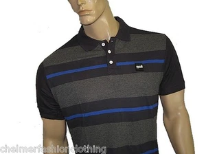 BNWT - HENLEYS Project Deluxe Tencent Striped Polo Shirt Charcoal Grey Medium - Picture 1 of 1