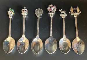 Collection of 6 Silver Plated, Souvenir, Collectors Spoons - Foto 1 di 15