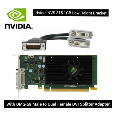 NVIDIA Quadro NVS 315 1 GB GDDR3 W/ DMS-59 Male to Dual Female DVI Splitter  - Image 1 of 3