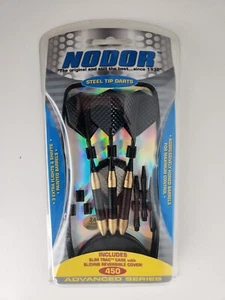 NODOR 450 Advanced Series 24 Gram Black Brass Steel Tip Darts Slim Trac Case NIP - Picture 1 of 3