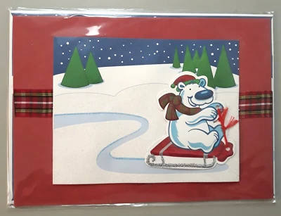 Tarjeta de felicitación navideña trineo 3D 8 x 5,5 papel Magic Group nueva en paquete Foto 1 de 3