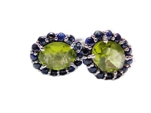 Sterling Silver Peridot Sapphire Cufflink August Birthstone Cufflinks - Picture 1 of 5