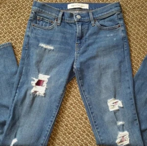 Gap juniors size 25 Regular real straight jeans factory distressed flannel patch - Picture 1 of 6