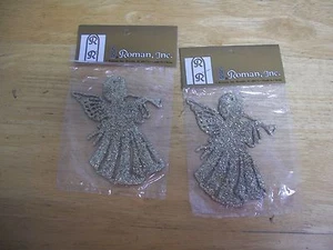 Lote De Colección De 2 Adornos Oro Brillante Ángel Tocando un Cuerno por Roman Inc Nuevo En Paquete - Imagen 1 de 6
