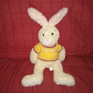 Omega Toy BUNNY RABBIT Cream Fur Soft 13" Plush Yellow Knit Happy Easter Sweater - Bild 1 von 7
