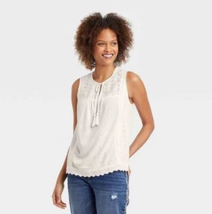 NWT Knox Rose Floral Eyelet Embroidered Top Tassel Tie Rib Knit White Pullover - Picture 1 of 12