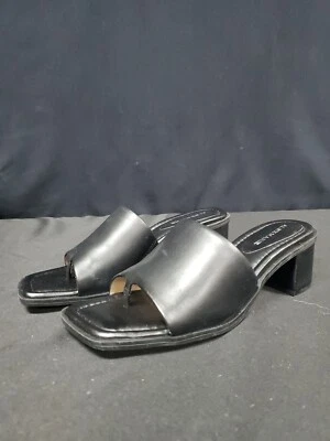 Sandálias Mules Shoes Alex Marie Couro Preto Slip On Block Tamanho 7.5 Mal Usado - Imagem 1 de 4