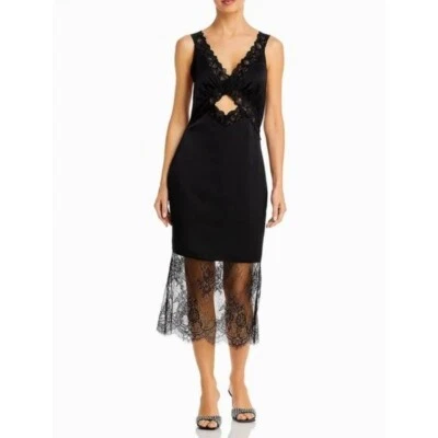 NWT Aqua Black Lace Cut Out Sheath Midi Dress Party Cocktail Satin Slip Dress - Image 1 of 4