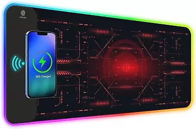 Wireless Charging Mouse Pad Gaming Large Desk Mat RGB Led Mousepad XL with 10 - Image 1 of 4