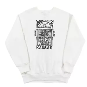 Sudadera De Colección Años 90 Viaje Turístico Cuello Redondo Columbus Kansas Para Hombres Mediana Blanca - Imagen 1 de 8
