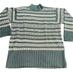 Vtg Gap Snowflake Mock Neck Sweater Sz Large Green Women’s Y2K - Picture 1 of 11