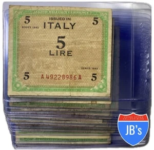 1943 WW2 Allied Military Currency Italy 5 LIRE World War II AMC *JB's Coins* - Picture 1 of 4