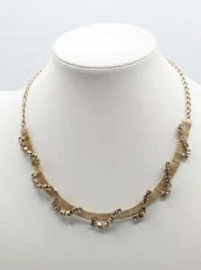 Vintage Mesh Chain Necklace with Rhinestone Accents Gold Tone - Picture 1 of 14