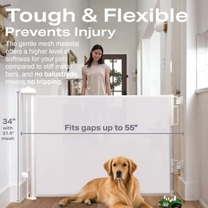 Retractable Pet Safety Gate 34"-55" Adjustable Mesh Barrier For Dogs & Cats With - Picture 1 of 18