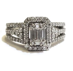 14k Weißgold 1,00ct SI1 H Diamant Smaragdschliff ILLUSION Verlobungsring 6,3g - Bild 1 von 10