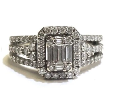 Anillo de compromiso ILUSIÓN de oro blanco de 14k SI1 H diamante corte esmeralda 6,3 g Foto 1 de 4