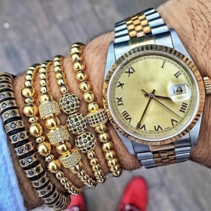 Charm Mens Bracelet 24kt Gold Plated Micro Pave Zircon Cube Macrame Bracelets - Picture 1 of 161