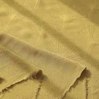 55'' Wide Warm yellow rayon material leaf pattern viscose fabric jacquard - Image 1 of 4
