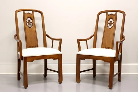 THOMASVILLE Mystique Asian Chinoiserie Dining Captain's Armchairs - Pair Cover