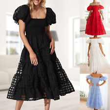Cake Dress Women Long Dress Belly Covering Party Dresses Puff Short Sleeve