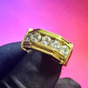 2 Ct Round Cut Lab Created Diamond Men's Wedding Ring 14K Yellow Gold Plated - Picture 1 of 5