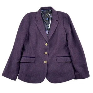 Blazer Talbots donna 12 viola Aberdeen misto lana spina di pesce bottone oro - Foto 1 di 6