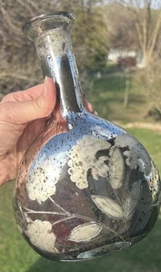 Vintage Silber Quecksilber mundgeblasene Glas Vase/Karaffe ohne Stopfen - Bild 1 von 9