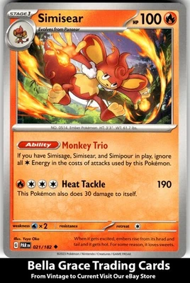 Simisear #021/182 SV04: Paradox Rift Pokemon Uncommon - Image 1 of 2