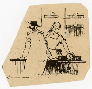 Negozio Negozio Negozio Venditore Donna Schizzo Disegno Inchiostro - Foto 1 di 2