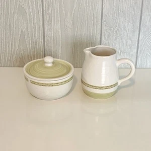 Franciscan Earthenware Hacienda Green Sugar Bowl w/ Lid and Creamer - Picture 1 of 6