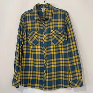 Duluth Trading Co. Mens XXL Yellow Blue Flannel Long Sleeve Button Down Soft - Picture 1 of 8