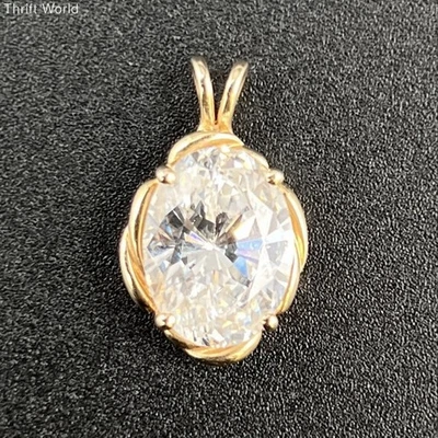 14K желтое золото овальный CZ кубический цирконий Solitaire подвеска веревки дизайн 5,85 г - Изображение 1 из 4