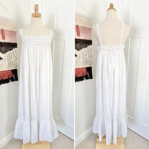 J. Crew Athena Lace Trim Square Neck Poplin Cotton Maxi Dress White Sz M NWT - Picture 1 of 13