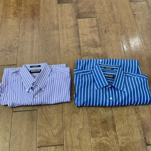 Lot of 2 Kirkland Signature Men's Dress Shirts No Iron L 16  35 Blue Purple - Picture 1 of 12