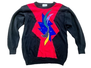 Janine Hong Kong Pullover Damen Große 80er Abstrakt Bestickt Ramie Baumwolle Strick  - Bild 1 von 6