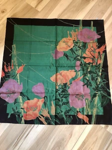 Vintage Dupioni Seidentuch Thailand 35 x 35 tiefgrün Kürbisblüte Blumen - Bild 1 von 9